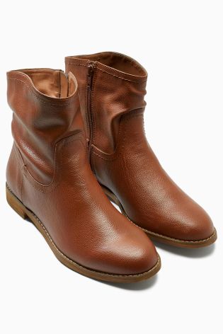 Tan Leather Slouch Ankle Boots